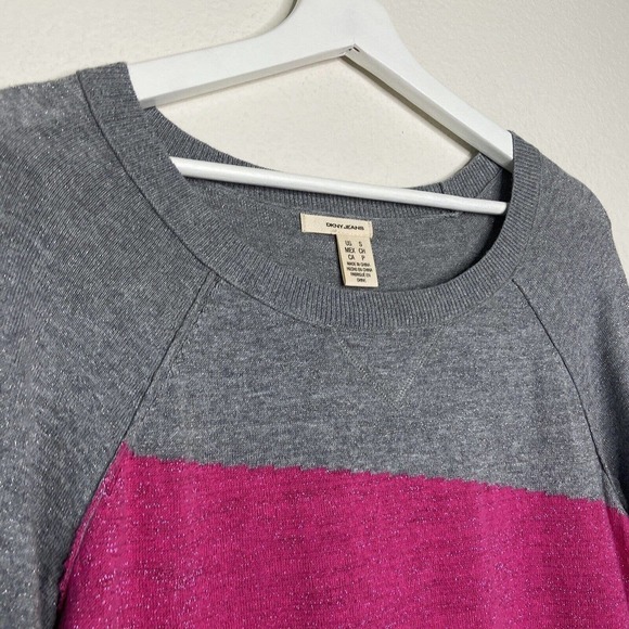 DKNY Gray and Pink Sparkle Color Blocked Sweater Sz S - Picture 2 of 7